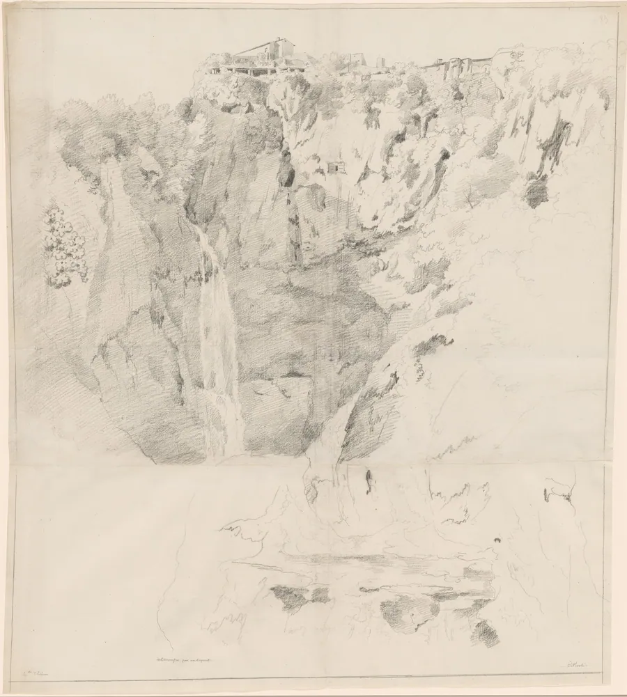 Cliffs with a Waterfall at Tivoli by Claude Thiénon