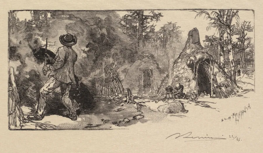 Fontainebleau Forest: Coalmen (La Forêt de Fontainebleau: Les Charbonniers) by Auguste Louis Lepère