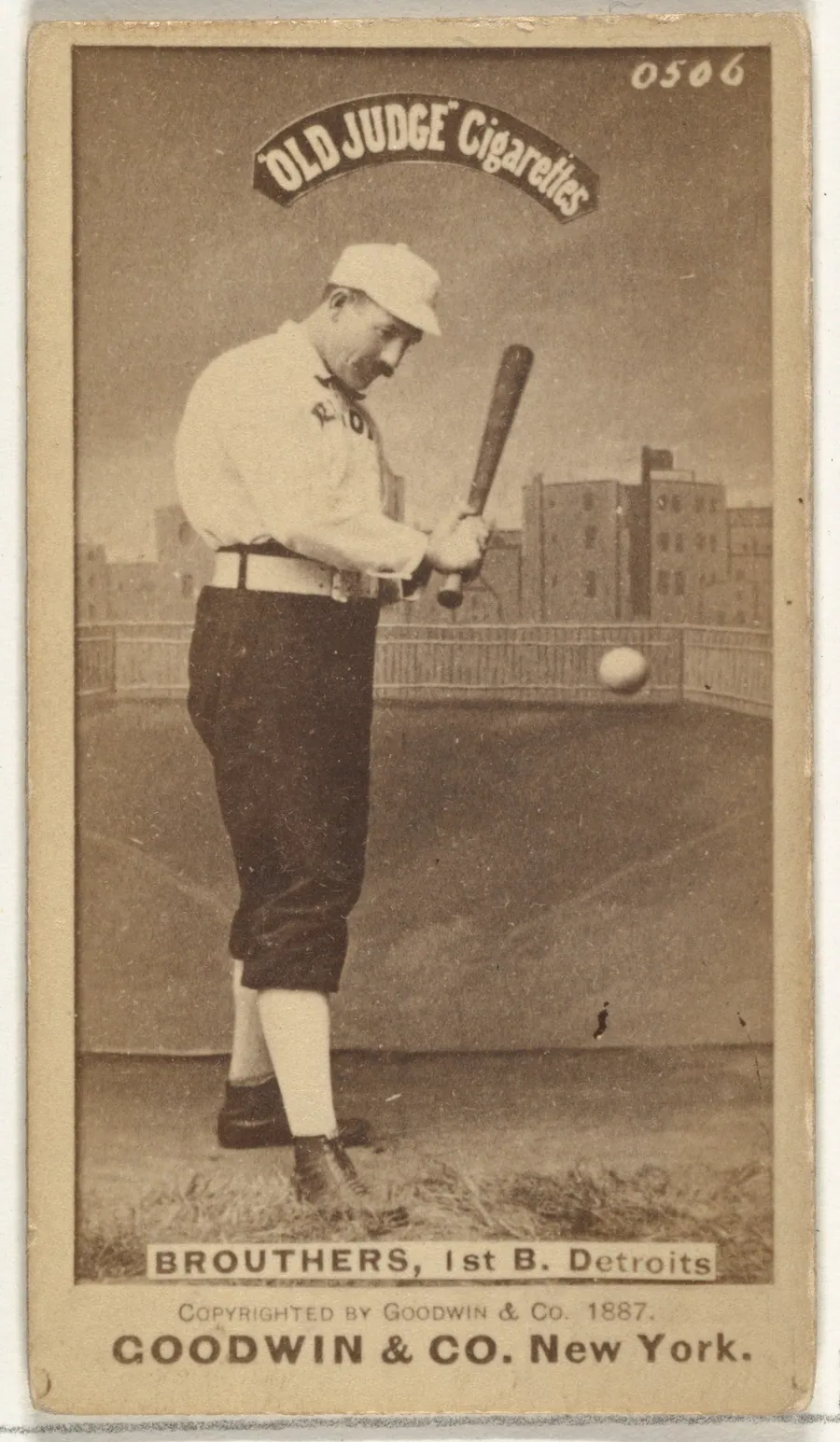 Dennis Joseph "Dan" Brouthers, 1st Base, Detroit Wolverines, from the Old Judge series (N172) for Old Judge Cigarettes by Goodwin & Company