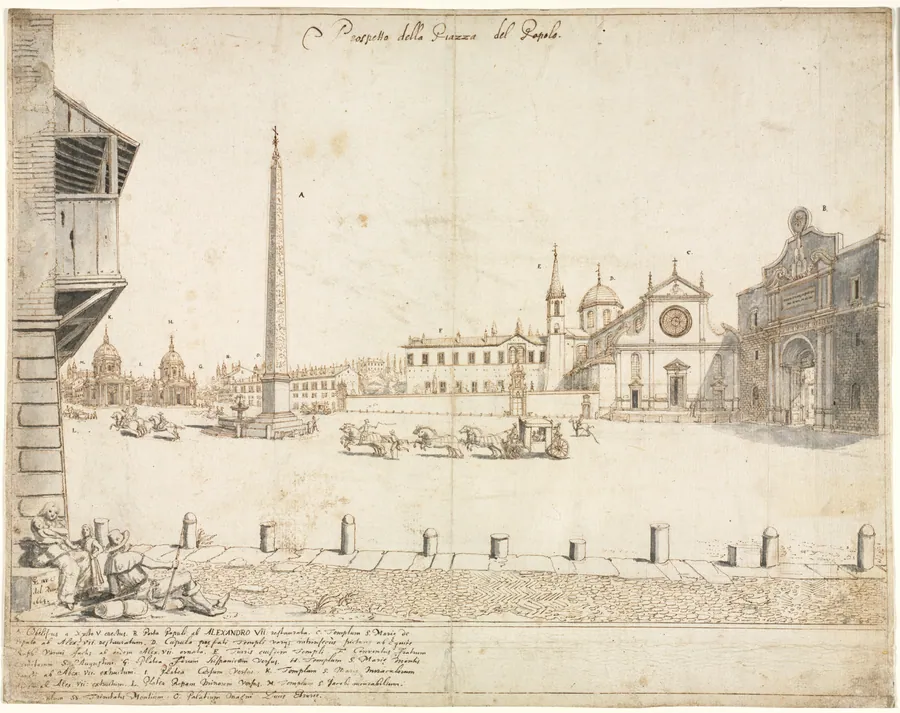 Eighteen Views of Rome: The Piazza del Popolo (recto) by Lievin Cruyl
