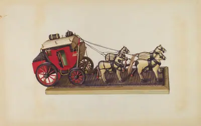 Wooden Model - Coach & Four Horses