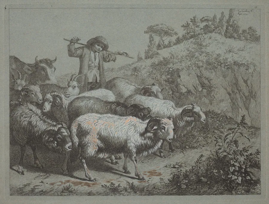 Shepherd with his Flock by Francesco Londonio
