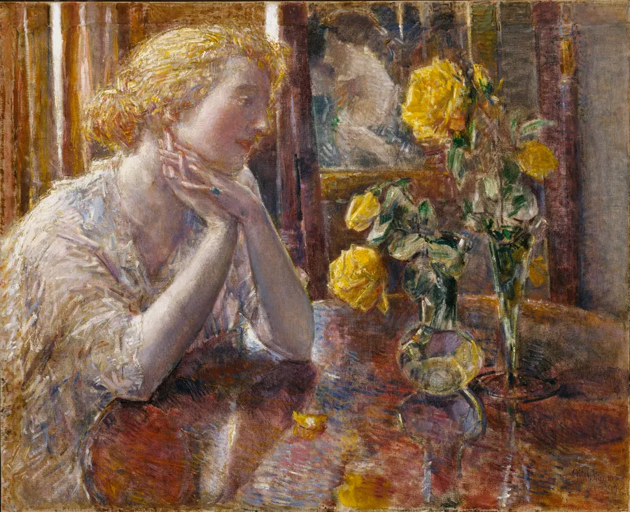 Maréchal Niel Roses by Childe Hassam, born Dorchester, MA 1859-died East Hampton, NY 1935