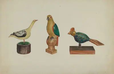 Pa. German Three Carved and Painted Birds