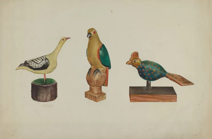 Pa. German Three Carved and Painted Birds by Victor F. Muollo