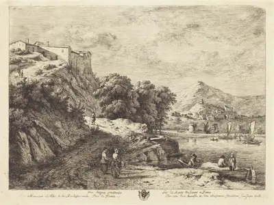 Vue d'Aqua Pendente sur la route de Sienne a Rome