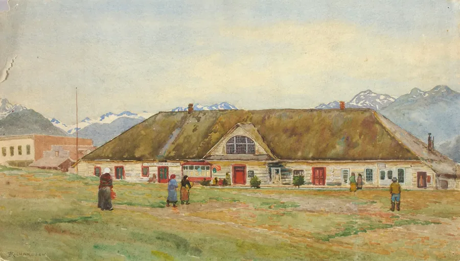 Old Russian Trading Post, Sitka by Theodore J. Richardson, born Readfield, ME 1855-died Minneapolis, MN 1914