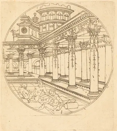 Three Figures in a Gallery