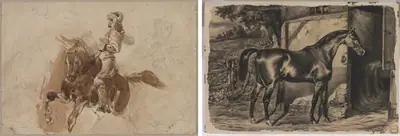 Armored Figure on Horseback (recto); Horse in Front of a Barn (verso)