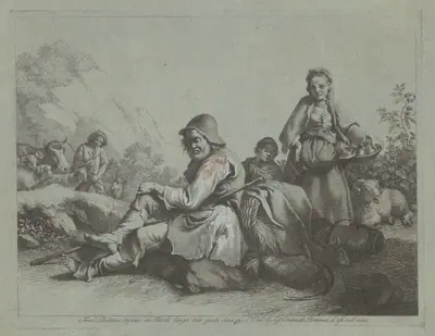 Seated Shepherd and a Peasant Woman with a Basket