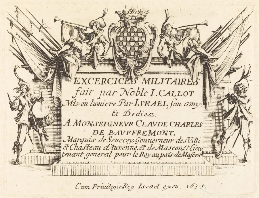 Title Page for "The Military Exercises" by Jacques Callot