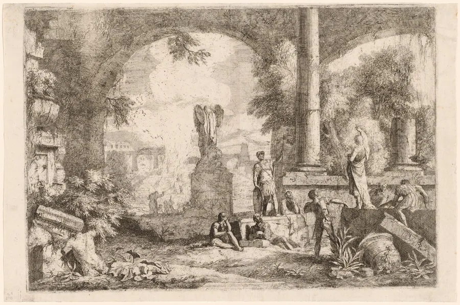 Capriccio of Antique Ruins with Men Gazing at a Classical Orator by Marco Ricci