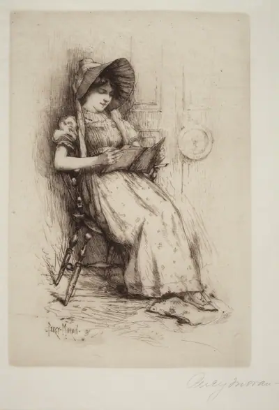 Untitled (Young Girl With Hat, In Chair, Reading)
