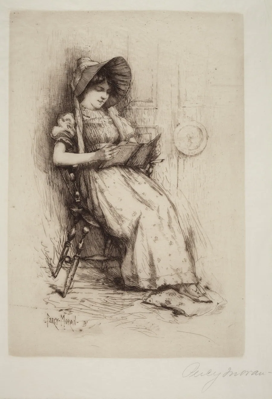 Untitled (Young Girl With Hat, In Chair, Reading) by Edward Percy Moran