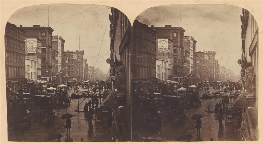 [Broadway in the Rain, likely taken from 308 or 310 Broadway, New York City] by Henry T. Anthony