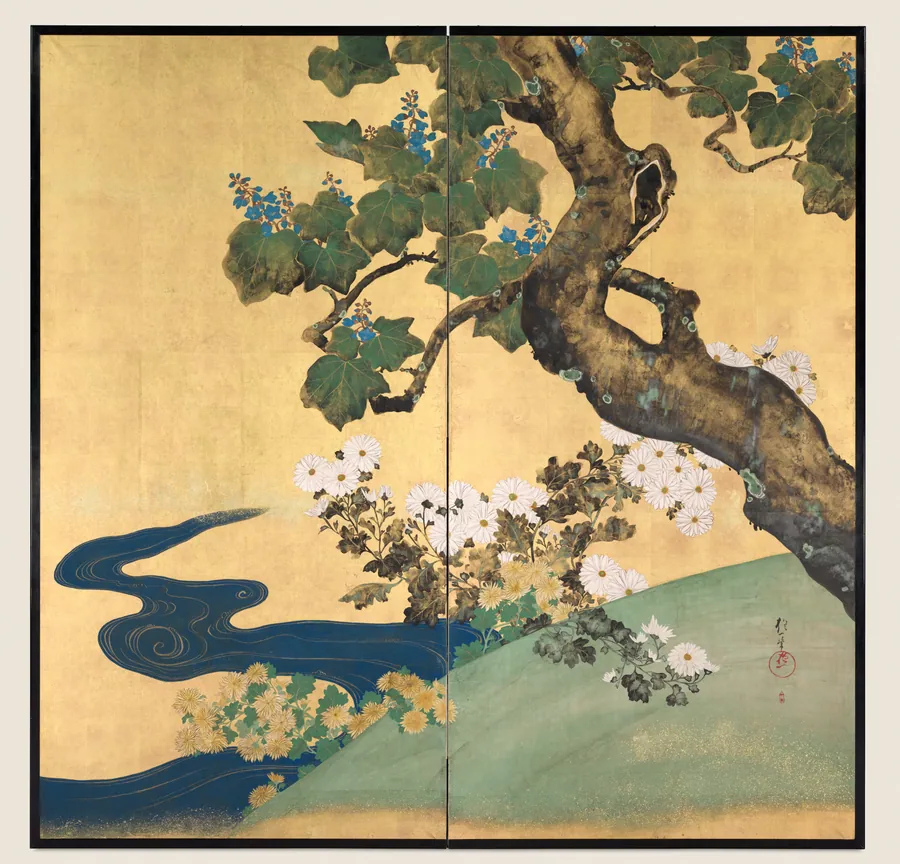 Paulownias and Chrysanthemums by Sakai Hōitsu