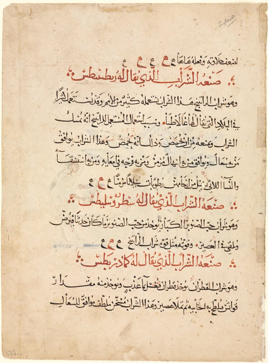 Text page from a Materia Medica of Dioscorides by Abdallah ibn al-Fadl