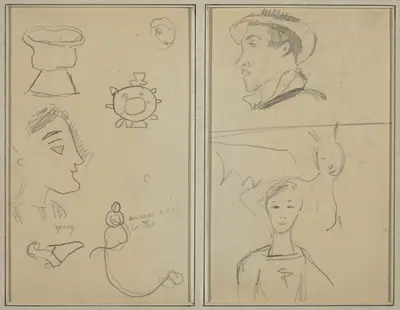 A Caricature and Five Forms; A Man in Profile, a Winged Creature and a Boy [verso]