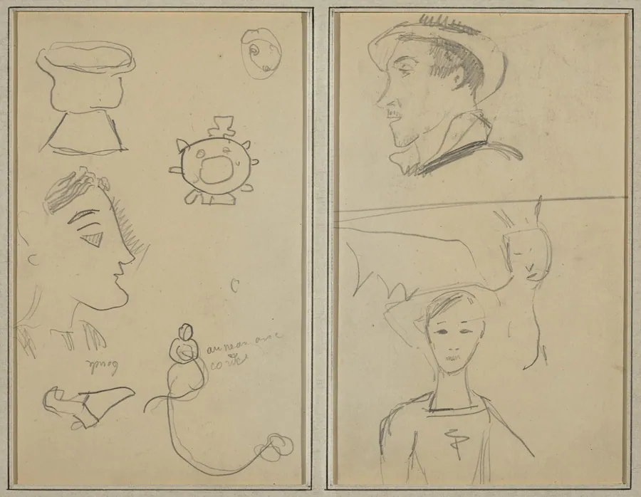 A Caricature and Five Forms; A Man in Profile, a Winged Creature and a Boy [verso] by Paul Gauguin