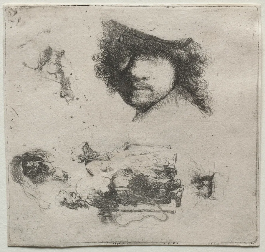 Sheet of Studies:  Self-Portrait, a Beggar Couple, etc. by Rembrandt van Rijn