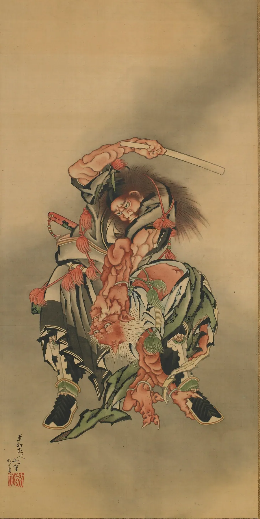 Zhong Kui (Shoki) killing a demon by Attributed to Katsushika Hokusai 葛飾北斎 (1760-1849)