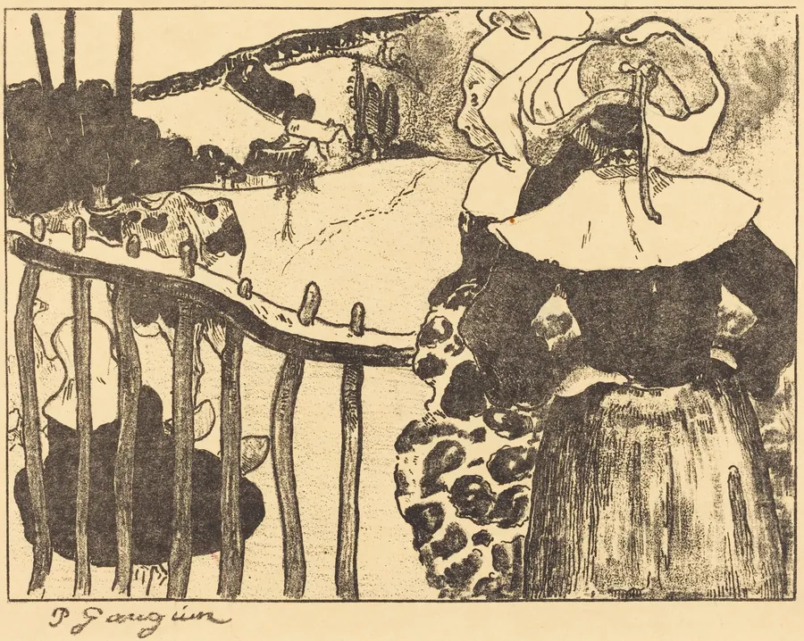 Breton Women beside a Fence (Bretonnes à la barrière) by Paul Gauguin