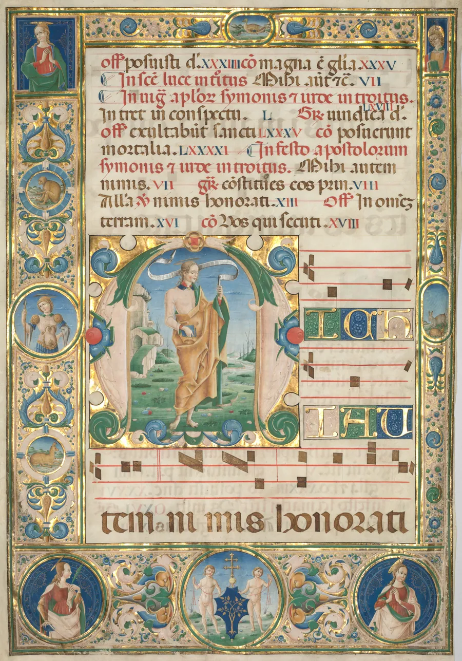 Leaf from a Gradual: Initial (M) with St. Andrew (recto) by Jacopo Filippo d' Argenta