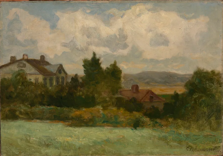Untitled (houses and trees) by Edward Mitchell Bannister, born St. Andrews, New Brunswick, Canada 1828-died Providence, RI 1901