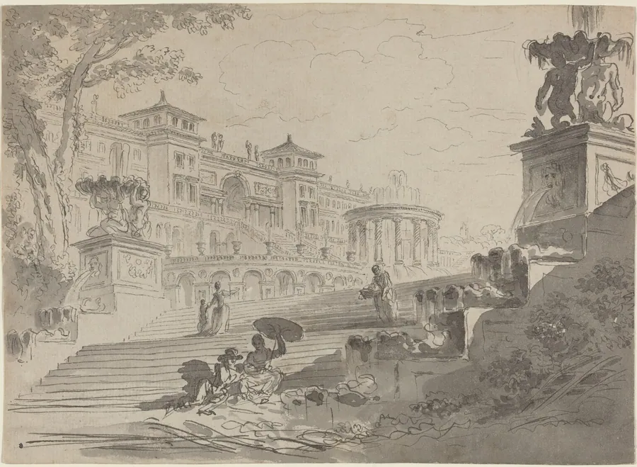 Fantasy on the Villa Medici with Fountains by Pierre Lelu