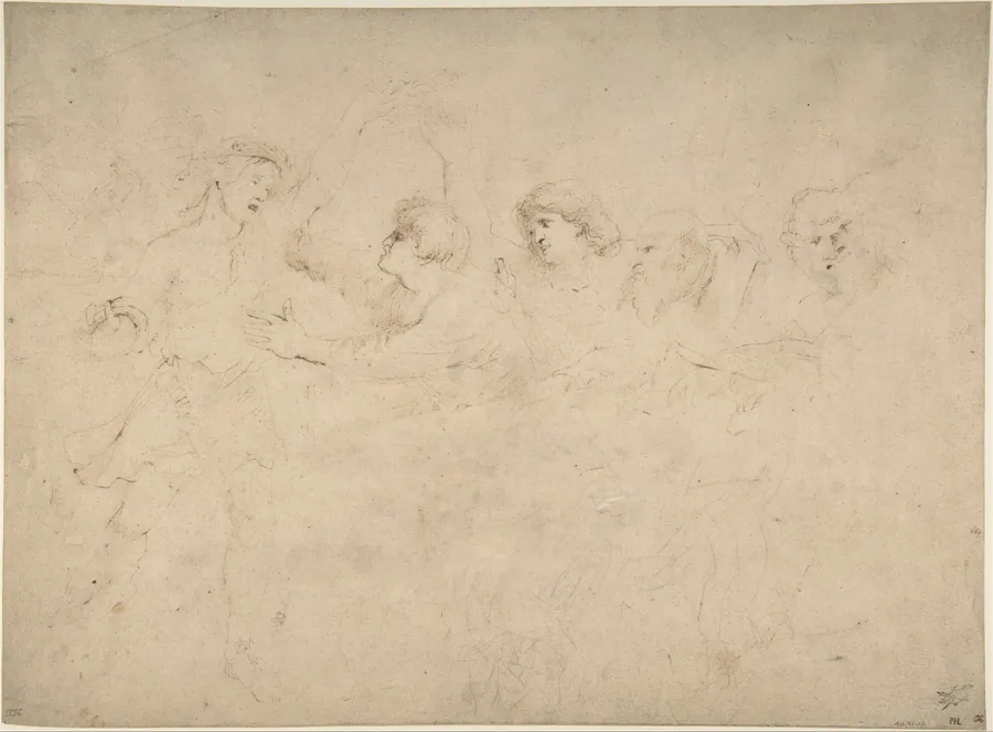 Alcibiades Interrupting the Symposium; verso: Sketches of the Baptism of Christ and of a Man by Peter Paul Rubens