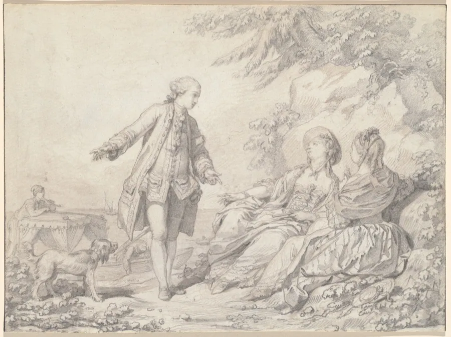 A Man and Two Women on a Rocky Shore by Jean-Baptiste Le Prince