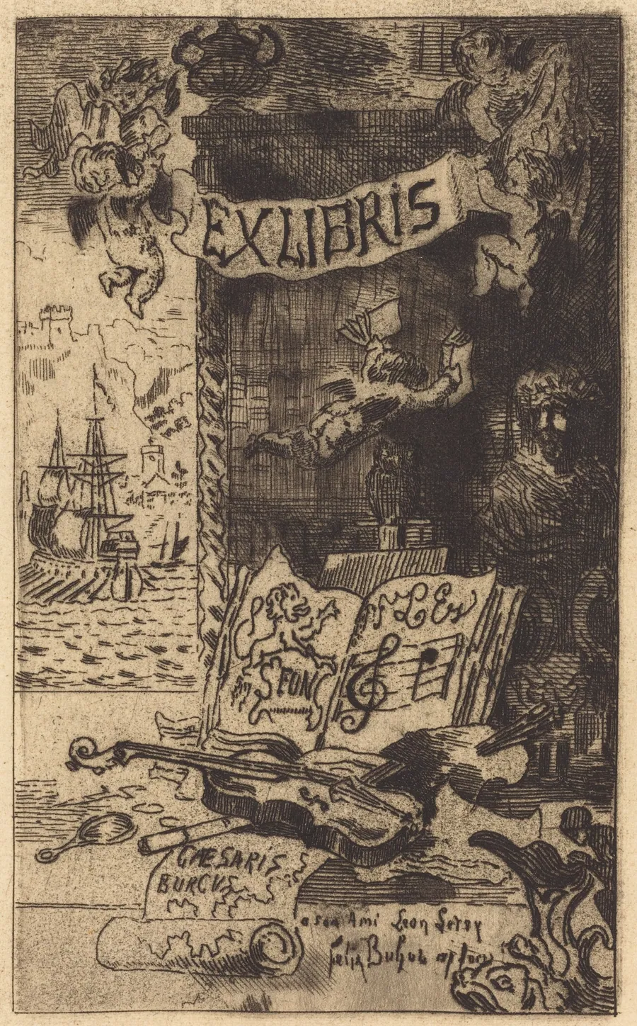 Ex-libris de Léon Lerey (Ex-libris of Leon Lerey) by Félix-Hilaire Buhot