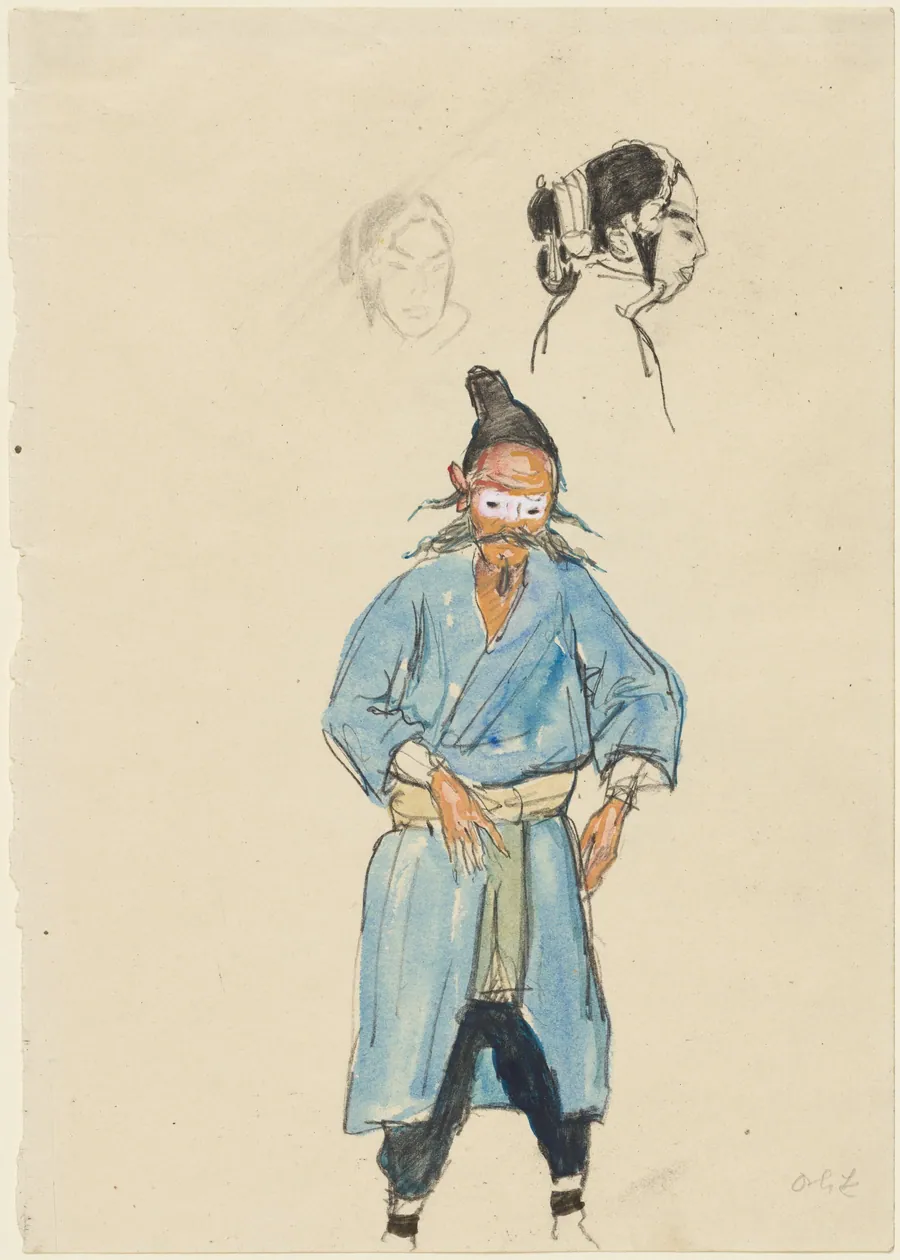 Chinese Actor and Two Sketches of a Woman's Head by Emil Orlik