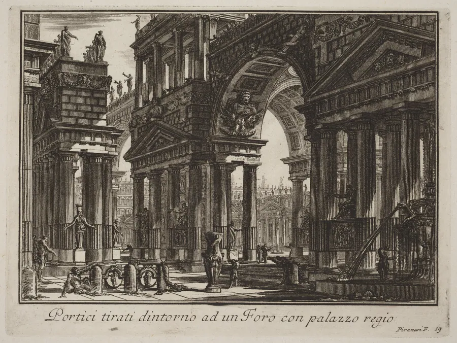 Portici tirati dintorno ad un Foro con palazzo regio by Giovanni Battista Piranesi