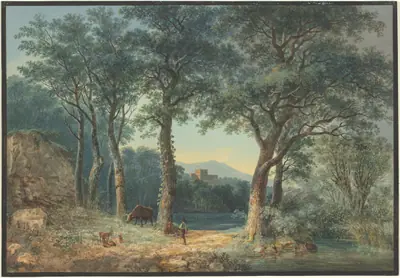 A Wooded Lakeside with an Italianate Villa
