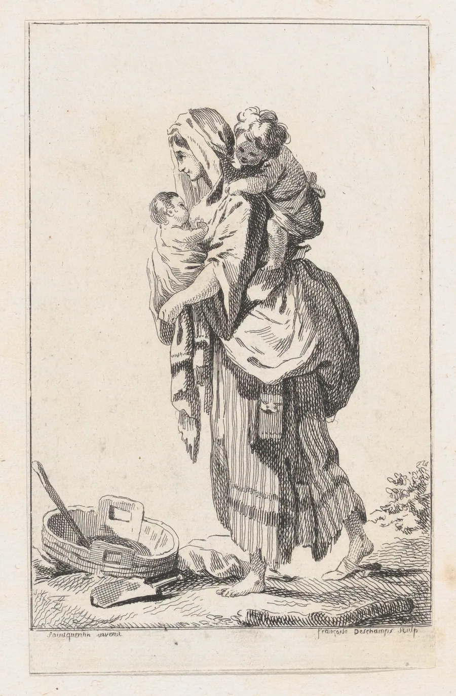 Peasant Woman with Two Children by Catherine-Francoise Beauvarlet