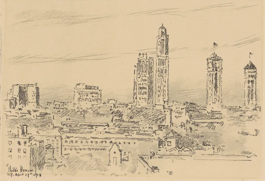 New York Sky Line, Light Buildings by Childe Hassam
