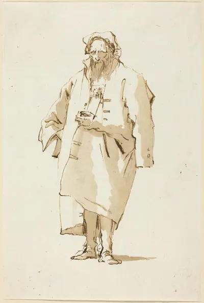 A Standing Oriental Wearing a Greatcoat