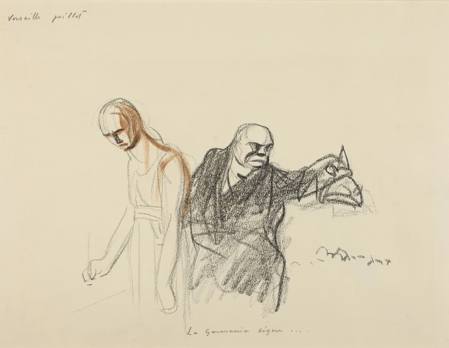 a) Versailles juillet.  La Germania signe... (recto); b) Sketch for Figure of Germania (verso) by Jean-Louis Forain