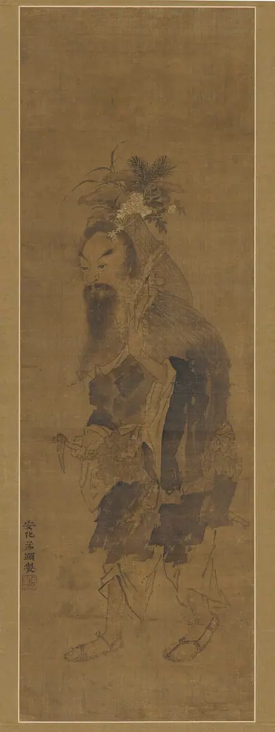 An immortal gathering herbs and fungus