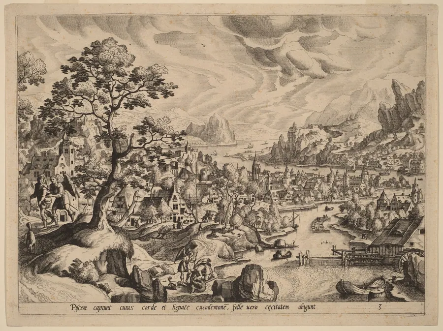 Tobias Catching the Fish in the River Tigris by Johannes van Doetechum the Elder