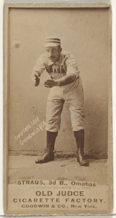 Joseph "Joe" Strauss, 3rd Base, Omaha Omahogs/ Lambs, from the Old Judge series (N172) for Old Judge Cigarettes