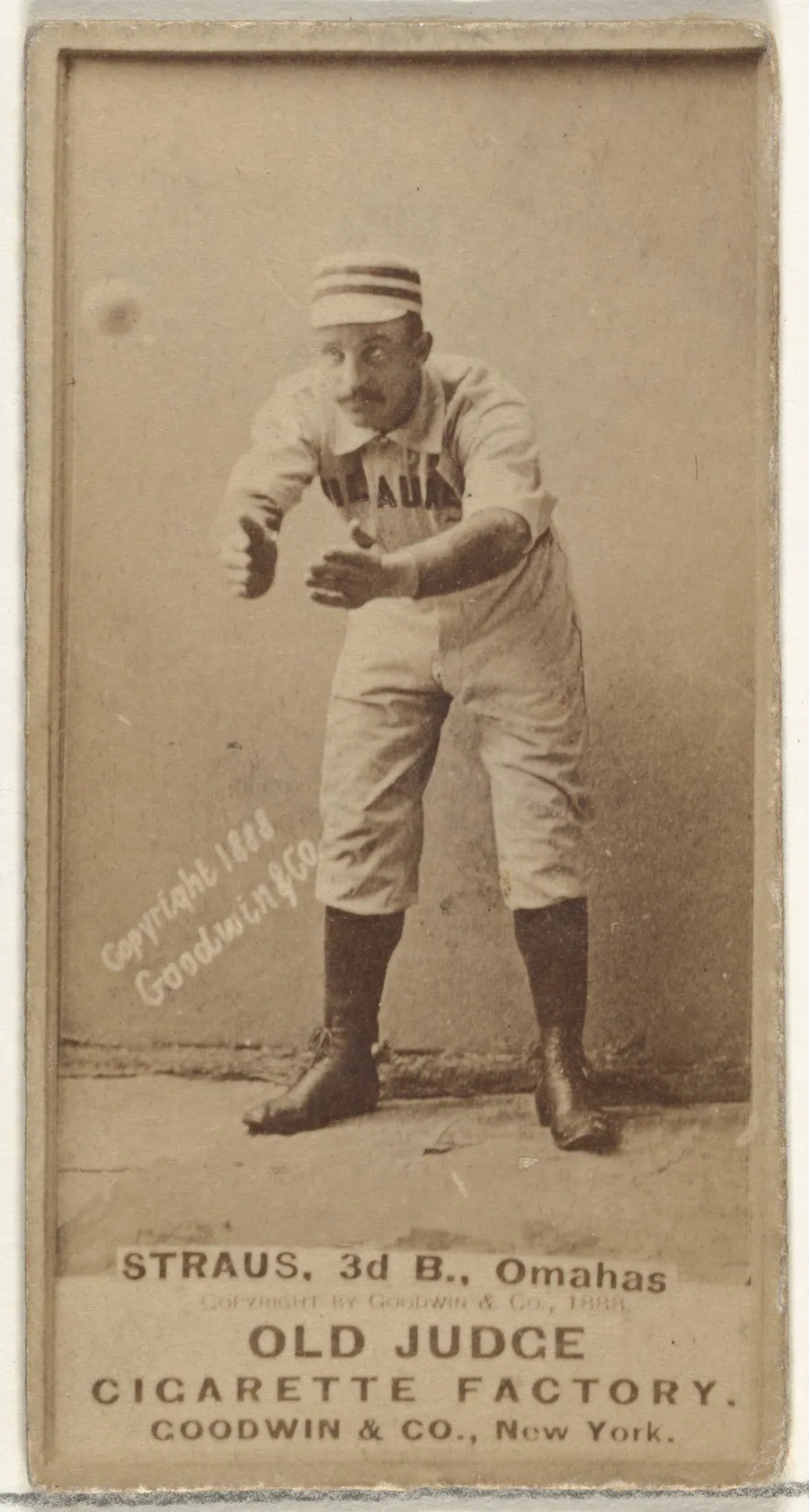 Joseph "Joe" Strauss, 3rd Base, Omaha Omahogs/ Lambs, from the Old Judge series (N172) for Old Judge Cigarettes by Goodwin & Company