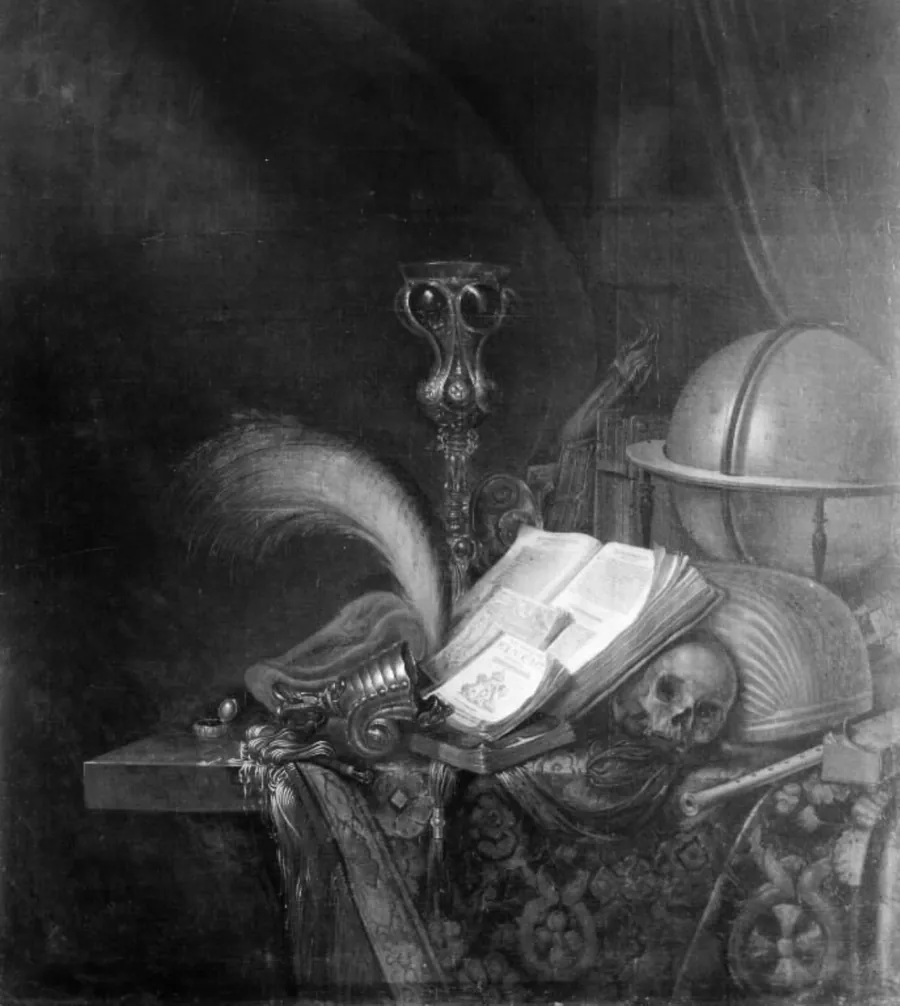 Et stillebenstykke hvorpå der blandt andre ting ses en paradisfugl by Broder Matthisen