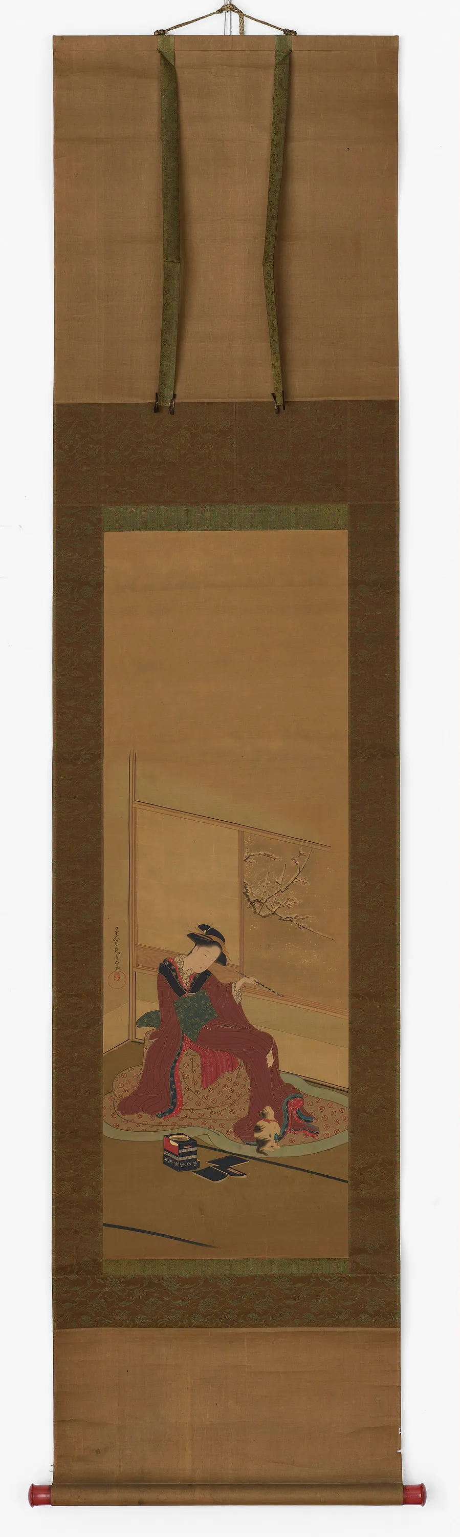Interior: a girl and a kitten by Katsukawa Shuncho 勝川春潮 (active ca. 1780-1795)