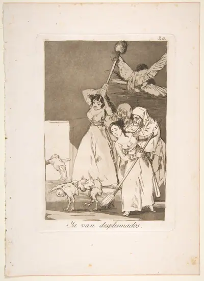 Plate 20 from "Los Caprichos": There they go plucked (i.e. fleeced) (Ya van desplumados)