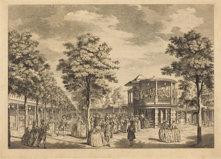 Vauxhall Gardens shewing the Grand Walk at the Entrance of the Garden and the Orchestra with Musick Playing by Johann Sebastian Müller