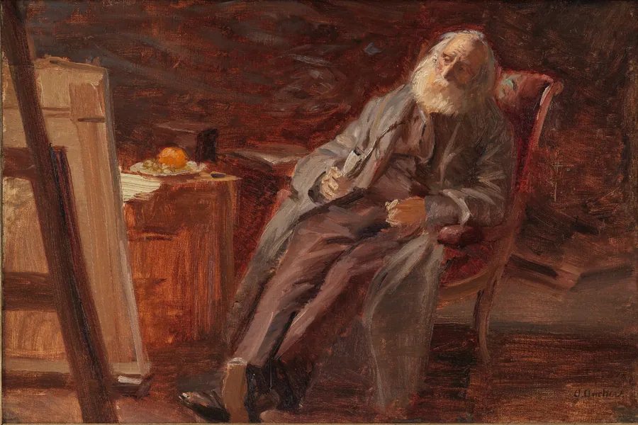 Maleren Vilhelm Kyhn rygende pibe by Anna Ancher