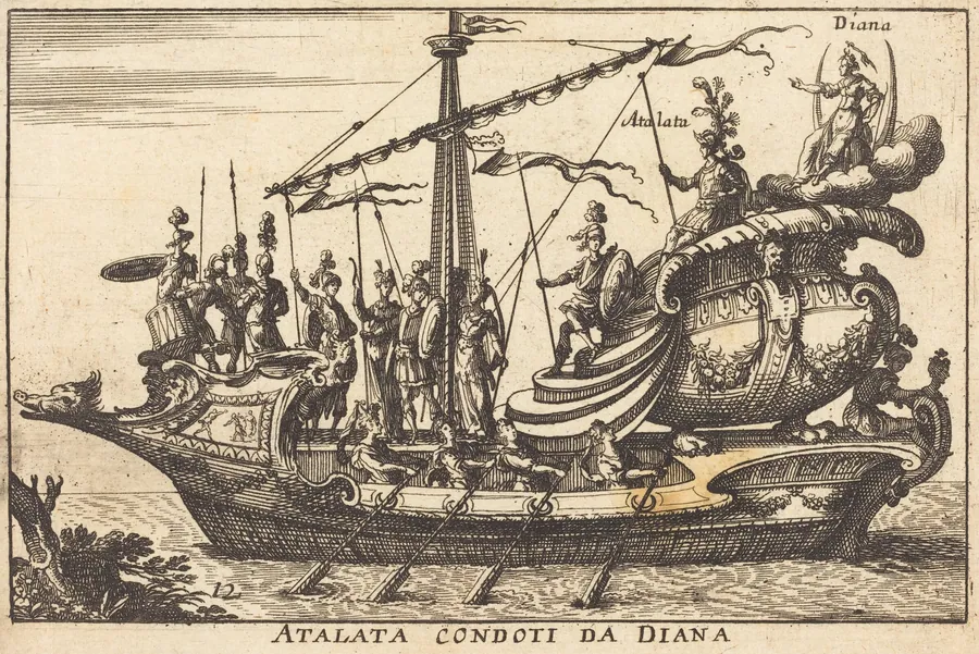 Atalata condoti da Diana by Balthasar Moncornet