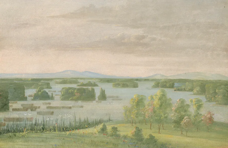 Lac du Cygne (Swan Lake), Near the Coteau des Prairies by George Catlin, born Wilkes-Barre, PA 1796-died Jersey City, NJ 1872
